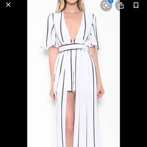 White and black striped romper dress